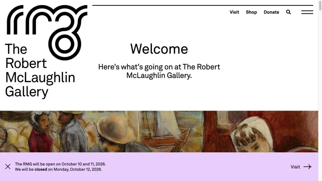 The Robert McLaughlin Gallery website homepage preview
