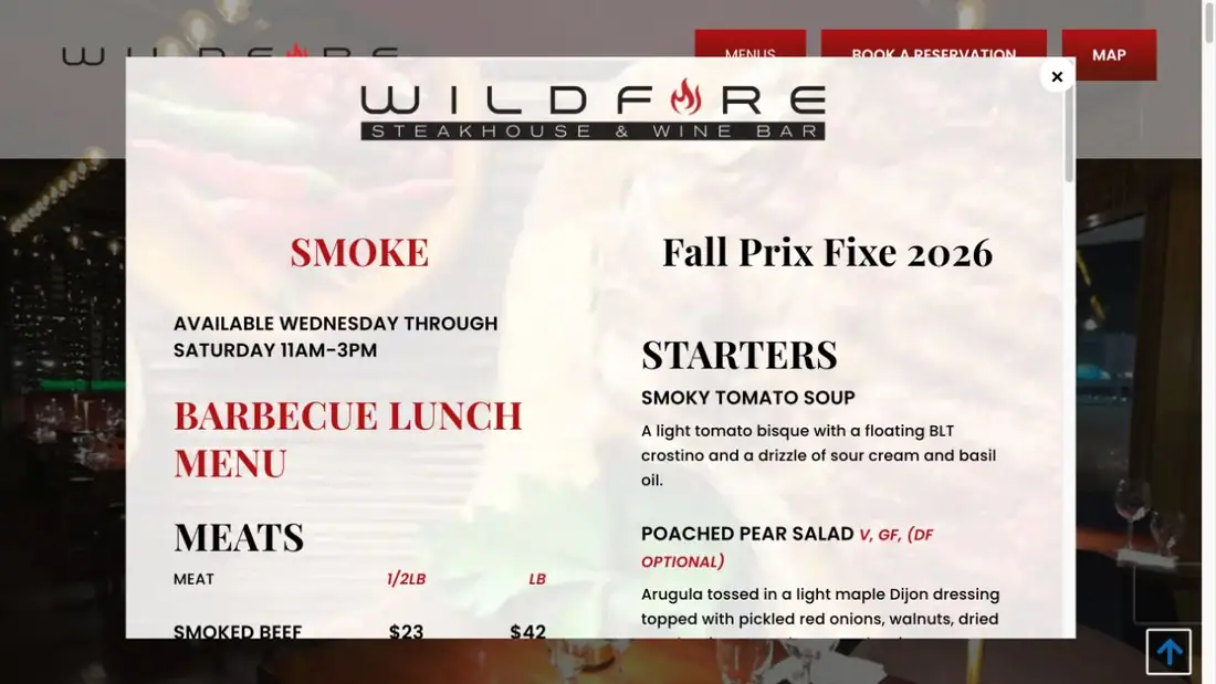 Wildfire Steakhouse Oshawa website homepage preview