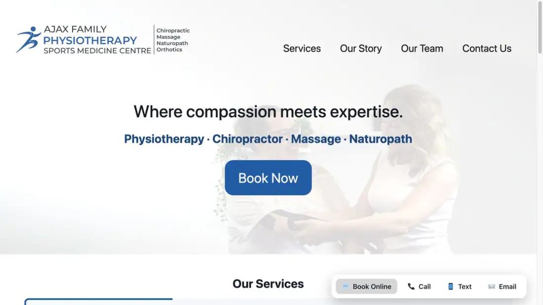 Ajax Family Physiotherapy and Sports Medicine Centre website homepage preview