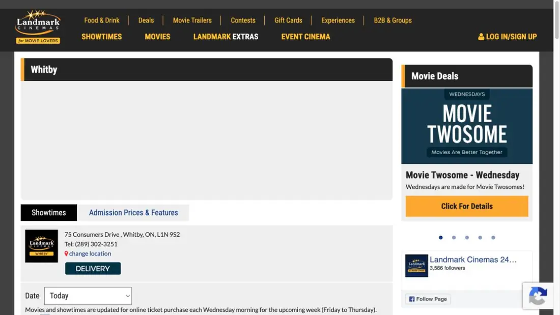 Landmark Cinemas 24 Whitby website homepage preview
