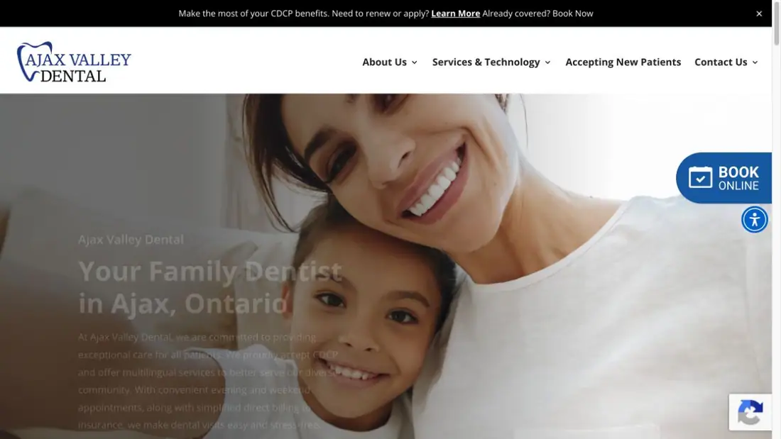 Ajax Valley Dental website homepage preview