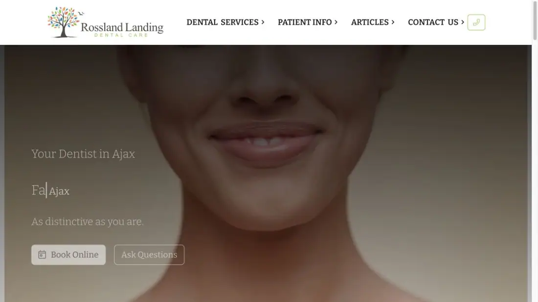 Rossland Landing Dental Care - Ajax website homepage preview