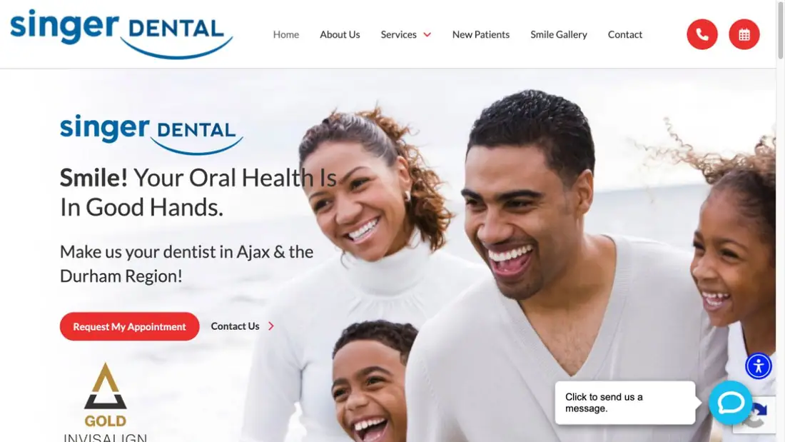 Ajax Dental - Singer Dental website homepage preview