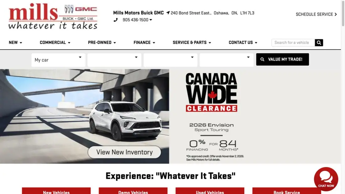 Mills Motors Buick GMC website homepage preview