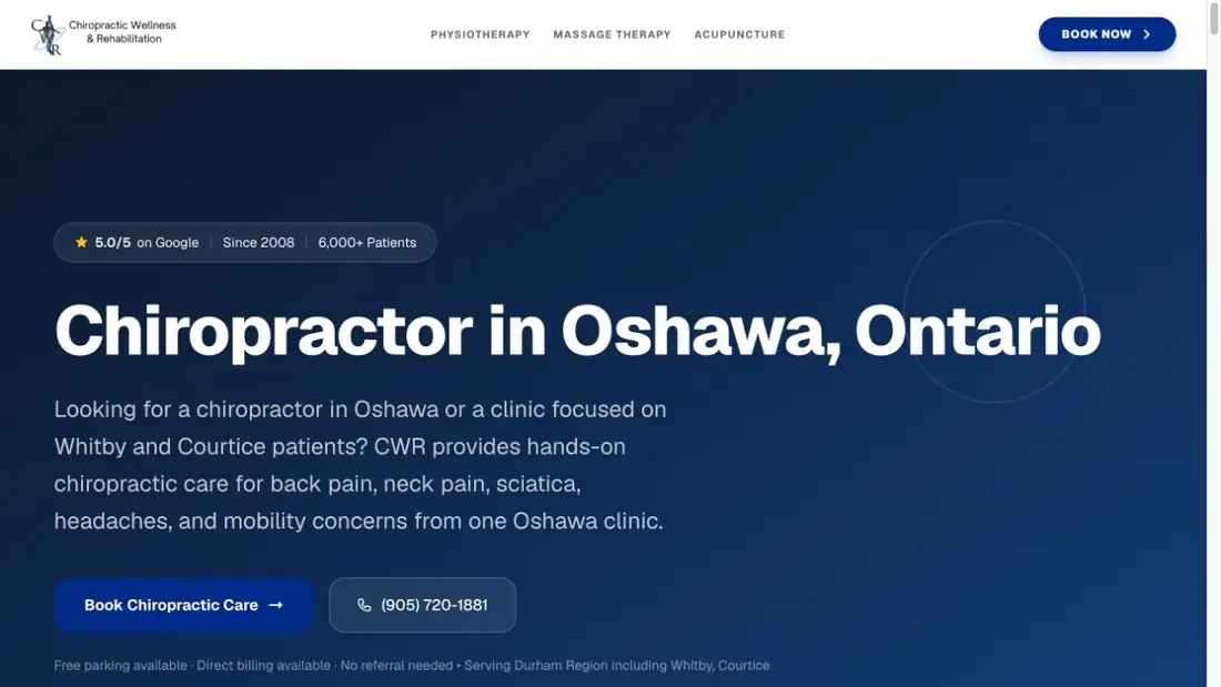 Chiropractic Wellness and Rehabilitation website homepage preview