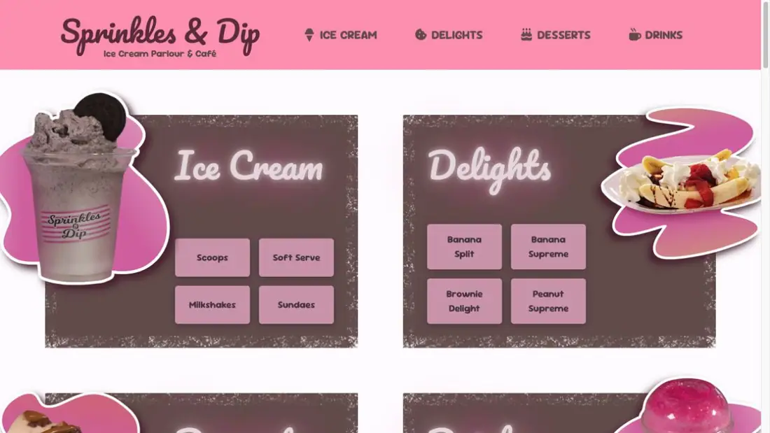 Sprinkles & Dip website homepage preview