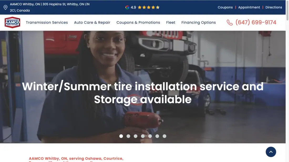 AAMCO Transmissions & Total Car Care - Whitby website homepage preview