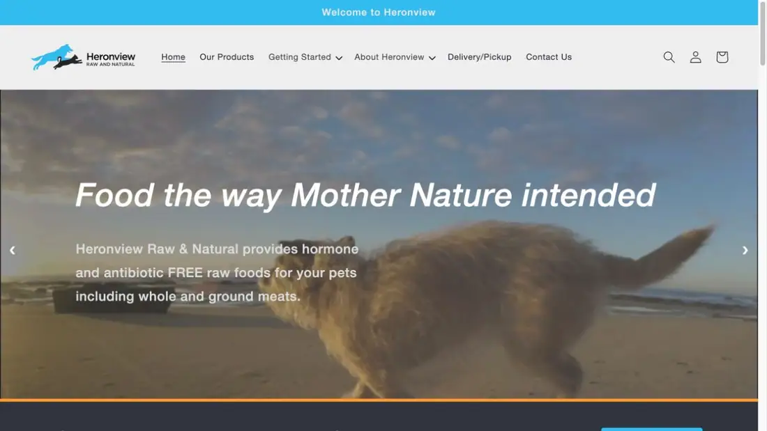 Heronview Raw and Natural website homepage preview