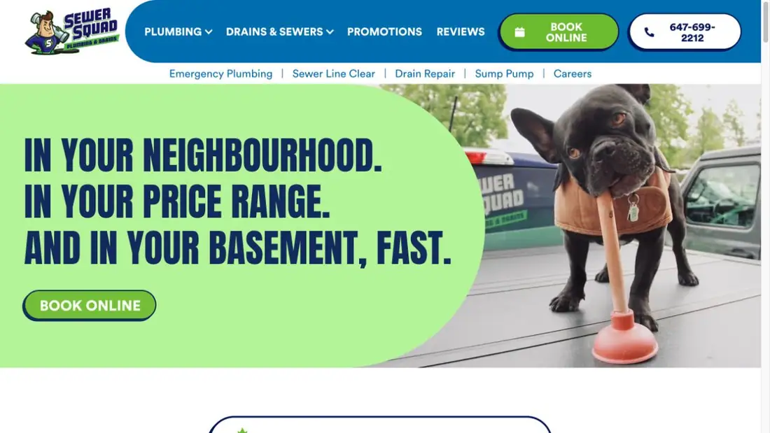 Sewer Squad Plumbing & Drain Services website homepage preview
