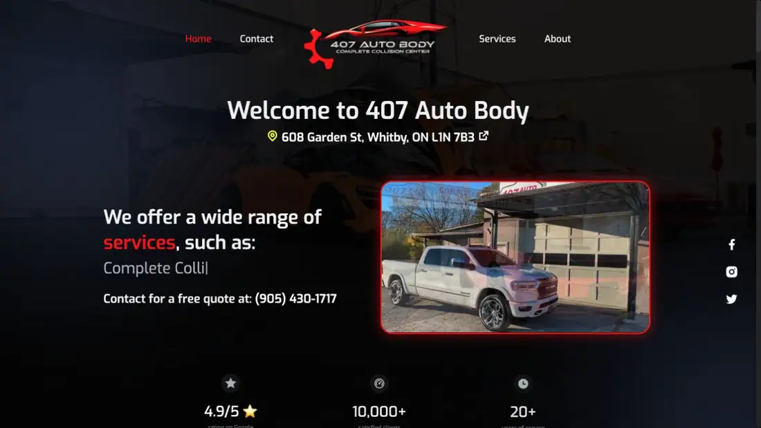 407 Auto Body website homepage preview