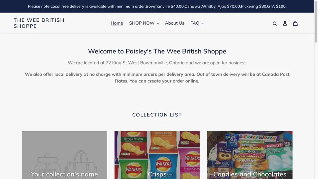 Paisley's the Wee British Shoppe website homepage preview