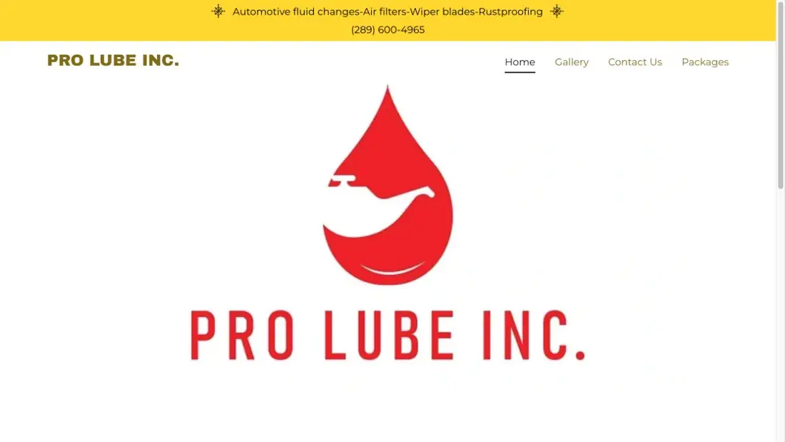 Pro Lube Inc. website homepage preview