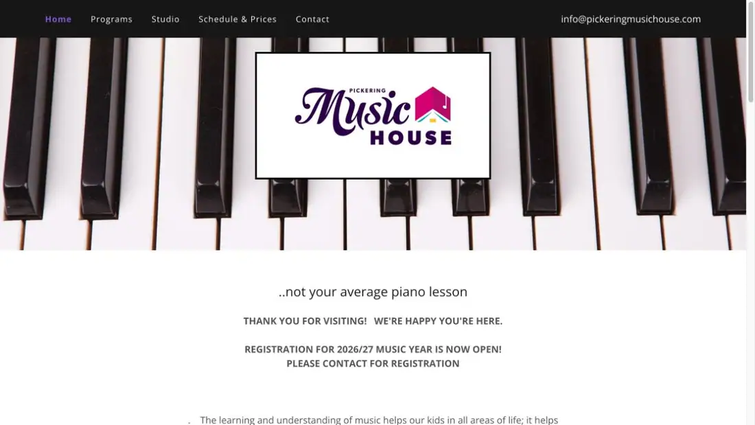Pickering Music House website homepage preview
