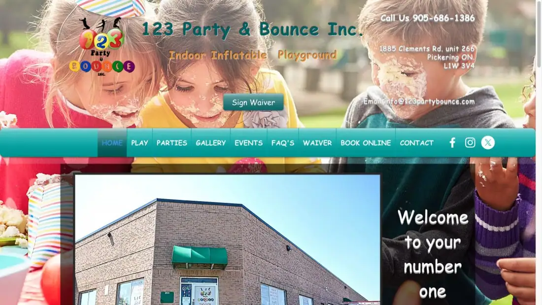 123 Party & Bounce website homepage preview