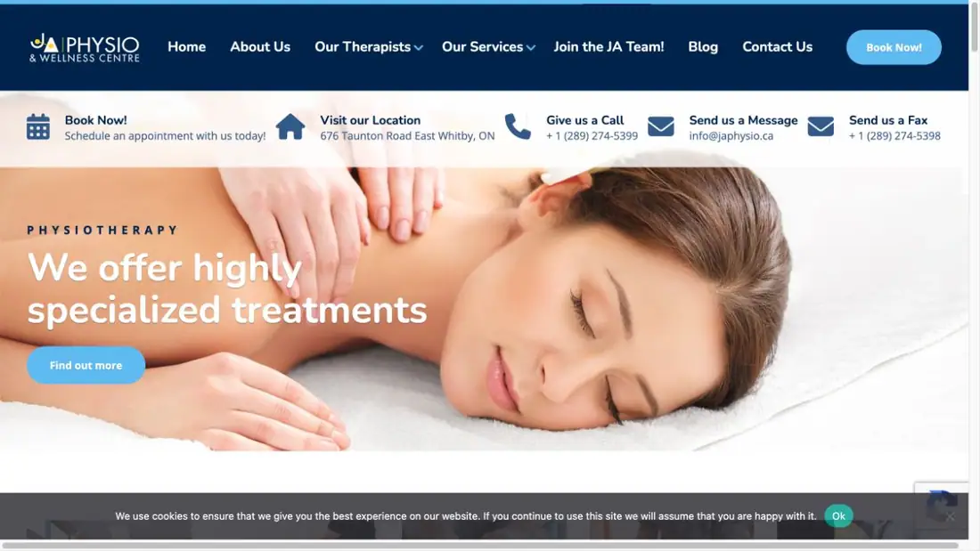 JA Physio website homepage preview