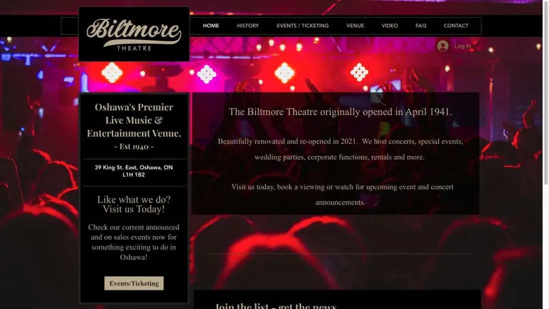Biltmore Theatre website homepage preview