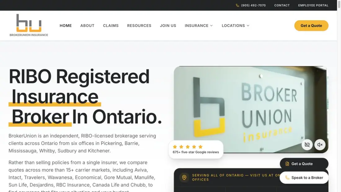 BrokerUnion Insurance Brokerage website homepage preview