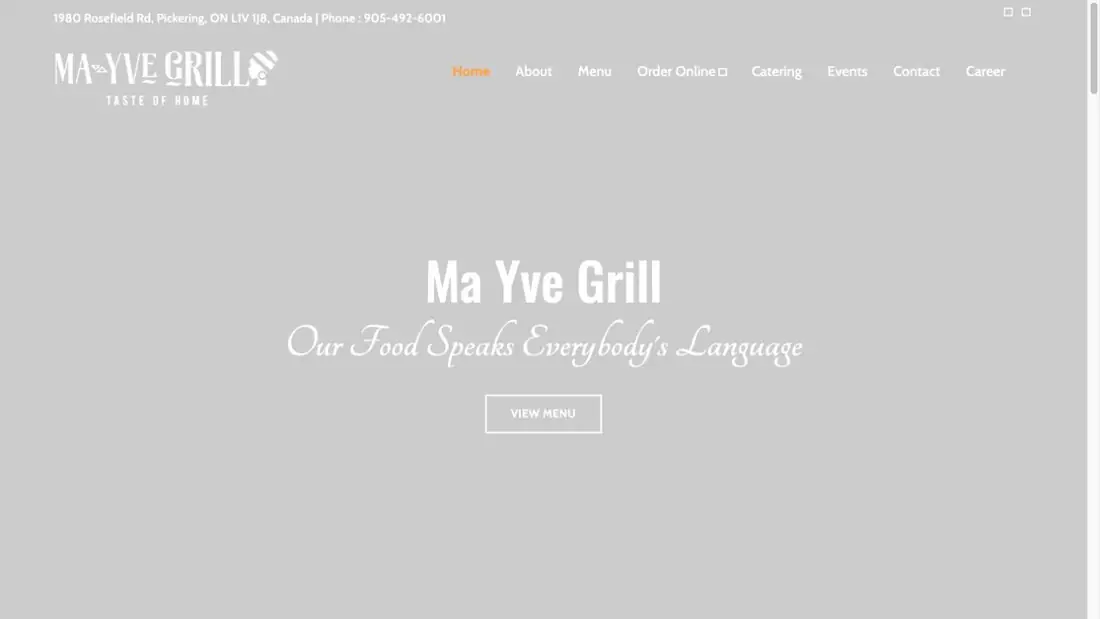 Ma Yve Grill website homepage preview