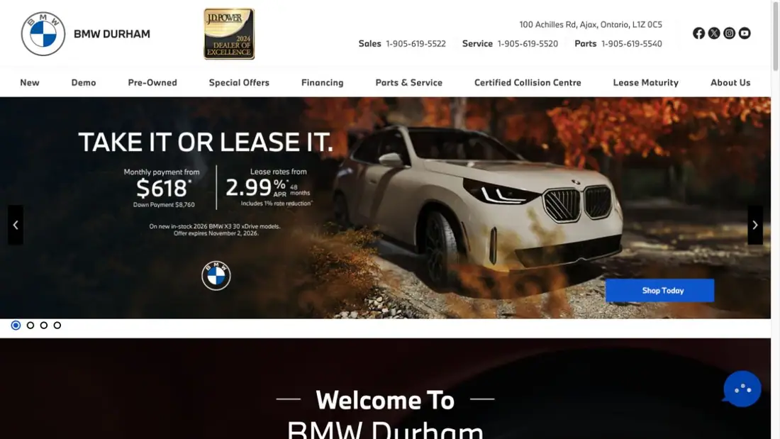 BMW Durham website homepage preview