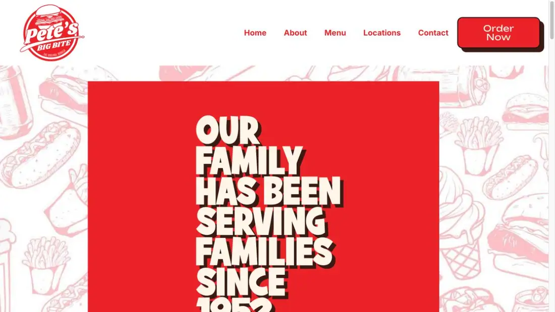 Pete's Big Bite Burgers website homepage preview
