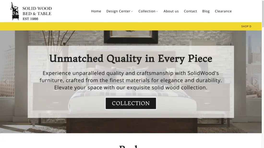 Solid Wood Bed & Table website homepage preview