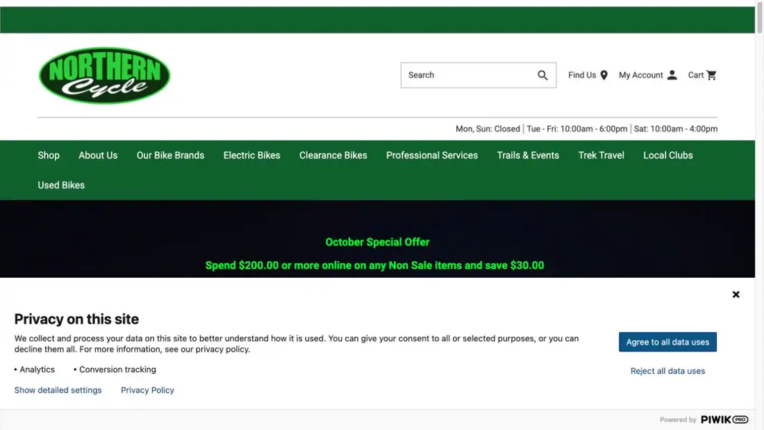 Northern Cycle website homepage preview