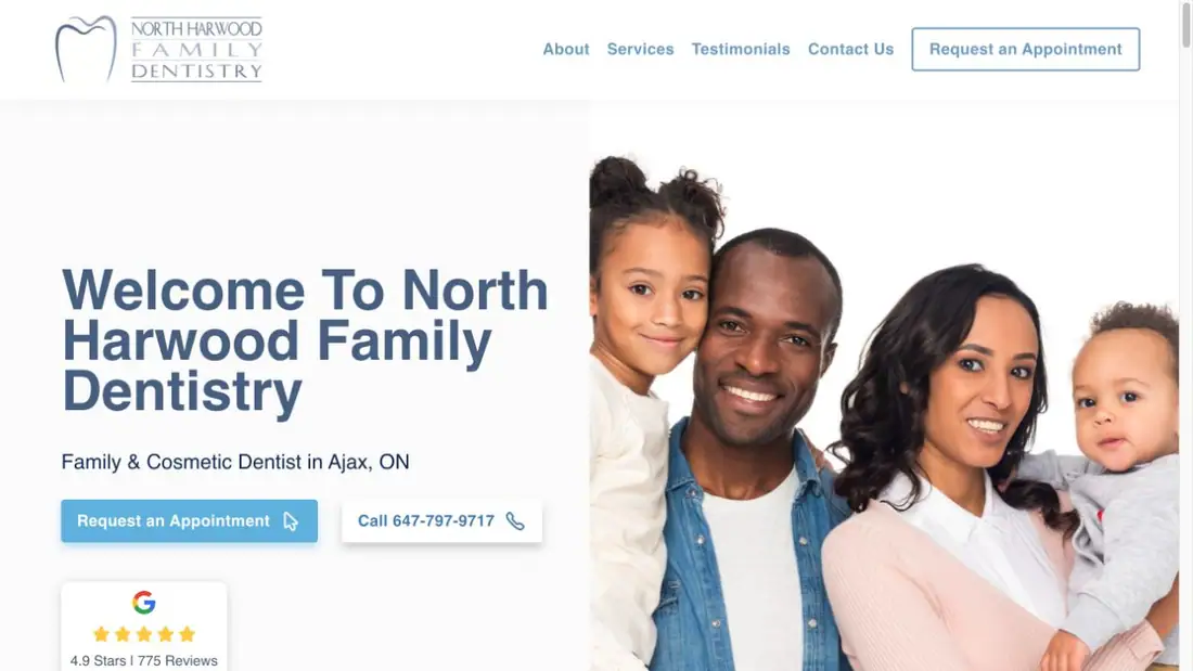 North Harwood Family Dentistry website homepage preview