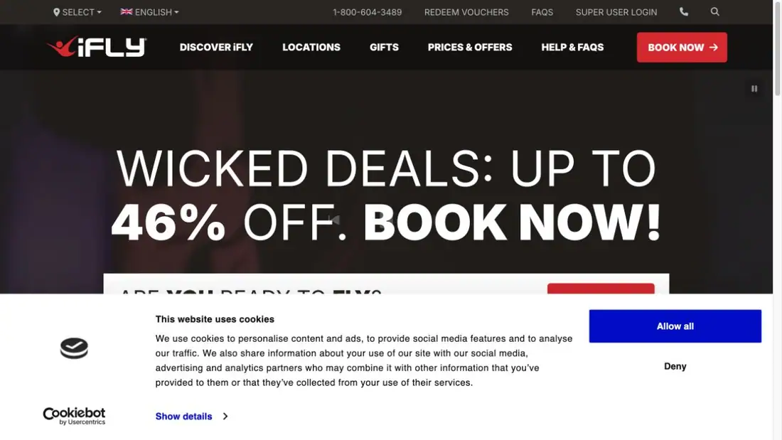 iFLY Whitby Indoor Skydiving website homepage preview