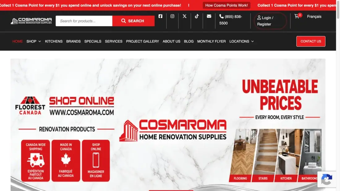 Cosmaroma Home Renovation Supplies — Whitby Mall website homepage preview