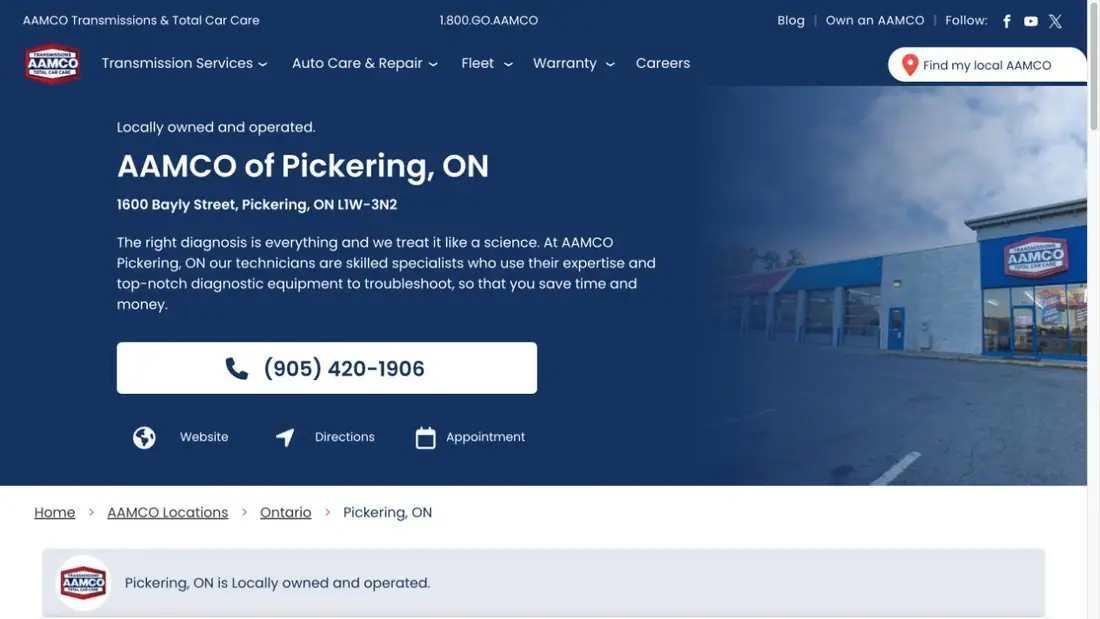 AAMCO Transmissions & Total Car Care - Pickering website homepage preview