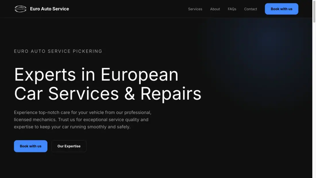 Euro Auto Service Inc. website homepage preview