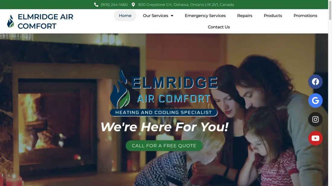 ELMRIDGE AIR COMFORT - Heating & Cooling website homepage preview