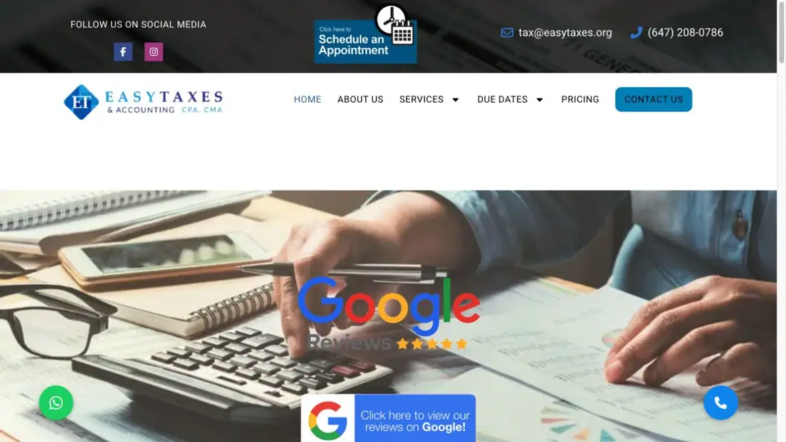 Easy Taxes & Accounting website homepage preview