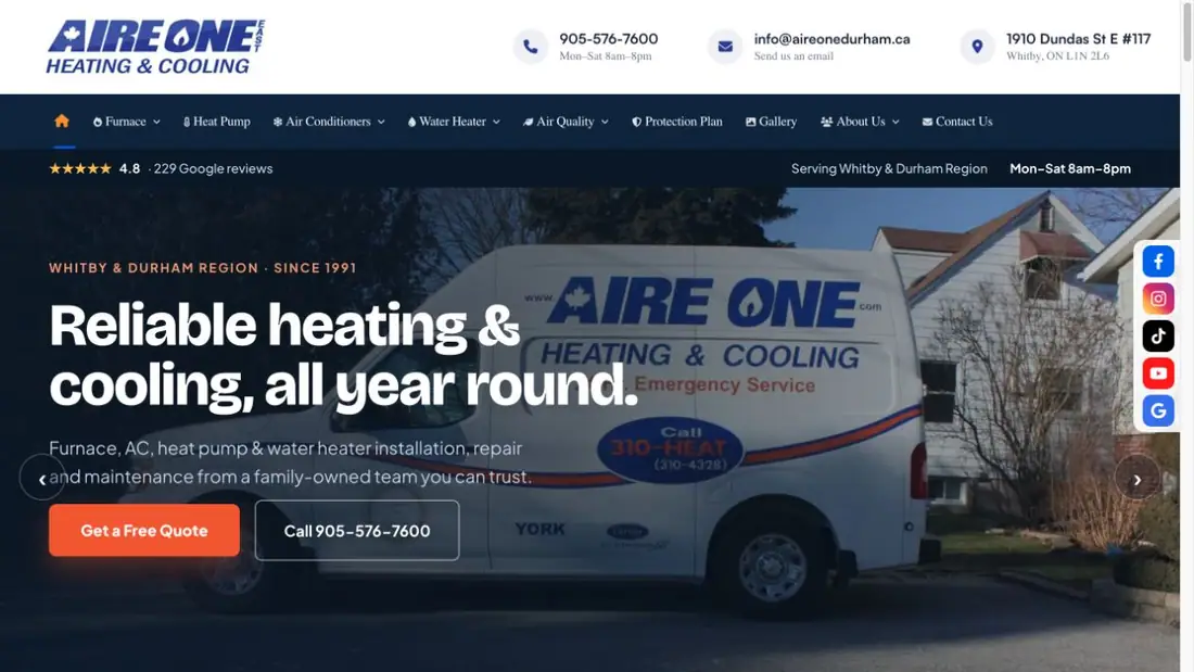 Aire One East website homepage preview