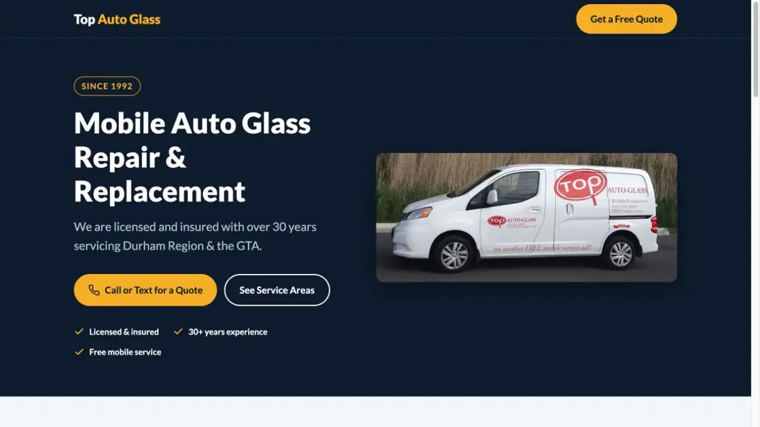 Top Auto Glass website homepage preview