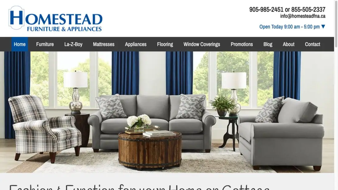 Homestead Furniture and Appliances website homepage preview