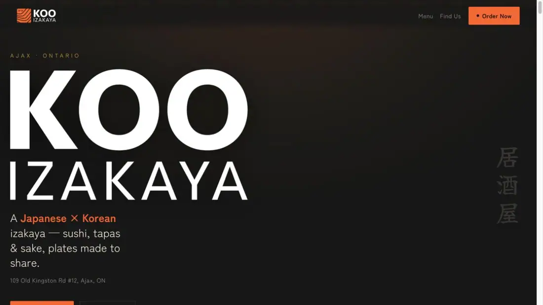 Koo Izakaya website homepage preview