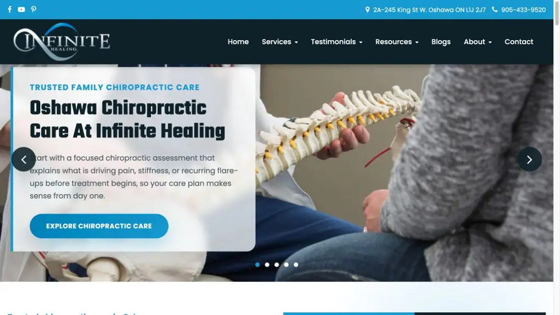 Infinite Healing Chiropractic and Wellness Centre website homepage preview