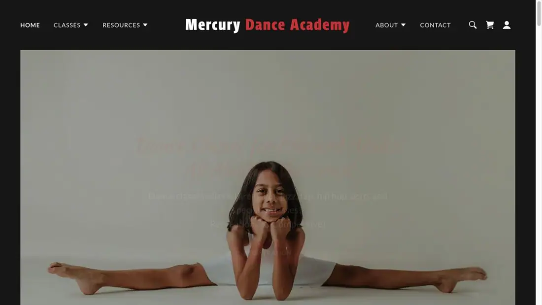 Mercury Dance Academy website homepage preview