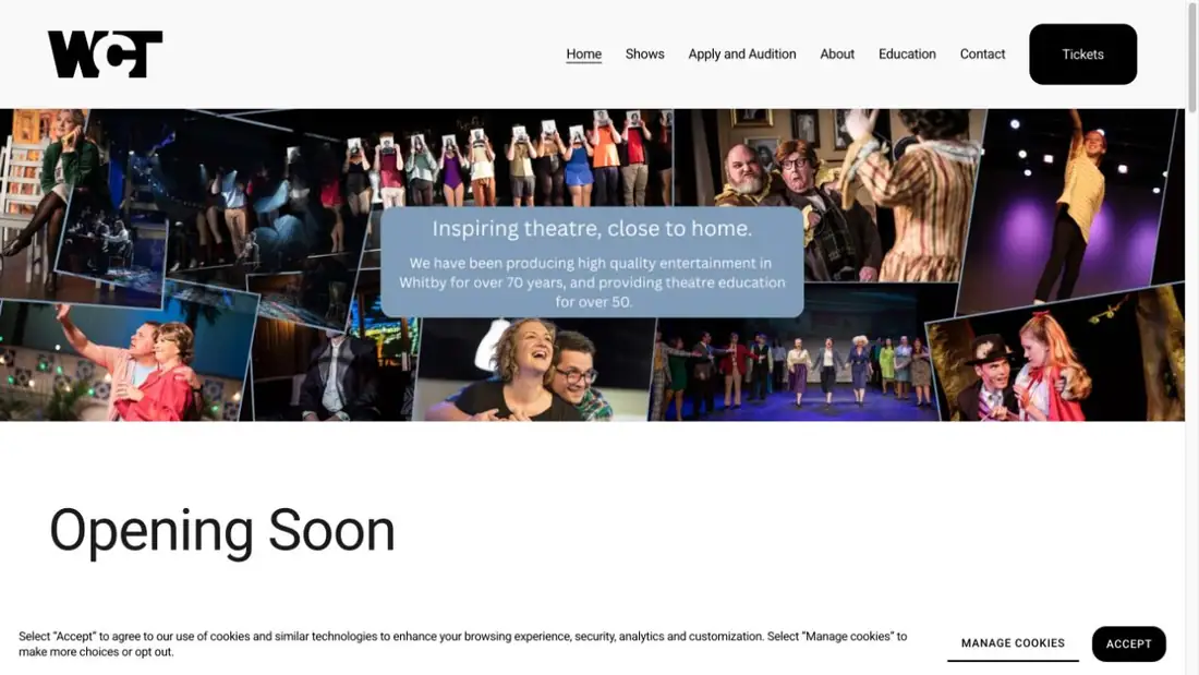 Whitby Courthouse Theatre website homepage preview
