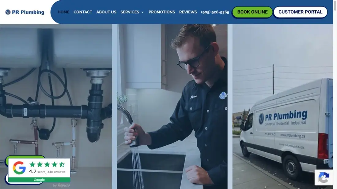 PR Plumbing website homepage preview