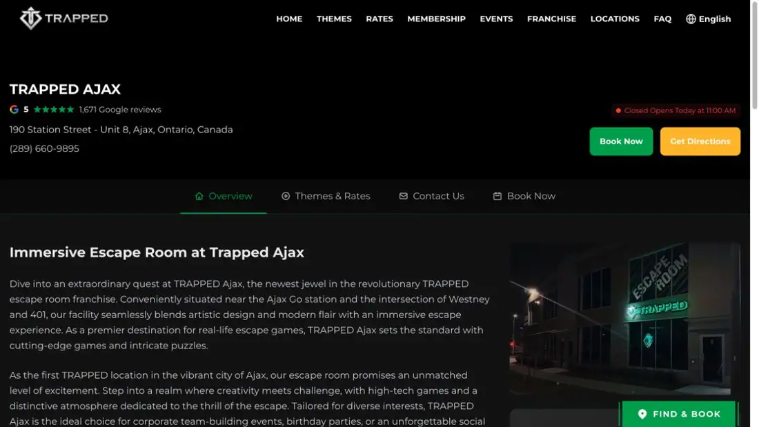 TRAPPED Escape Room Ajax website homepage preview