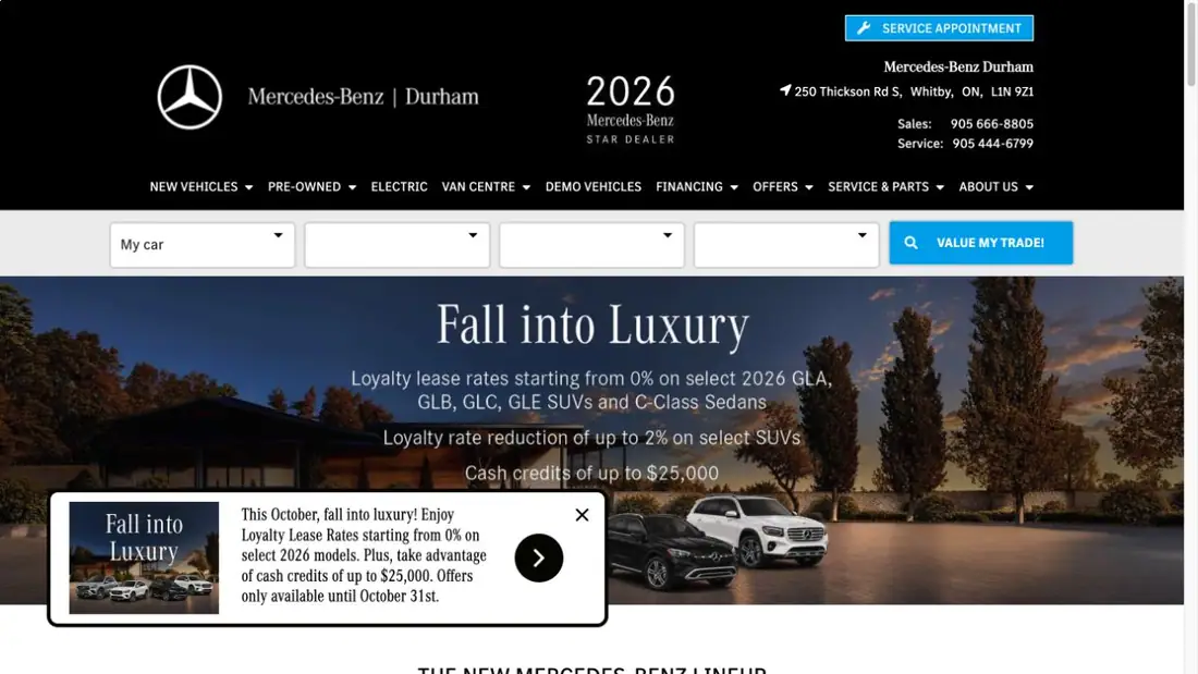 Mercedes-Benz Durham website homepage preview
