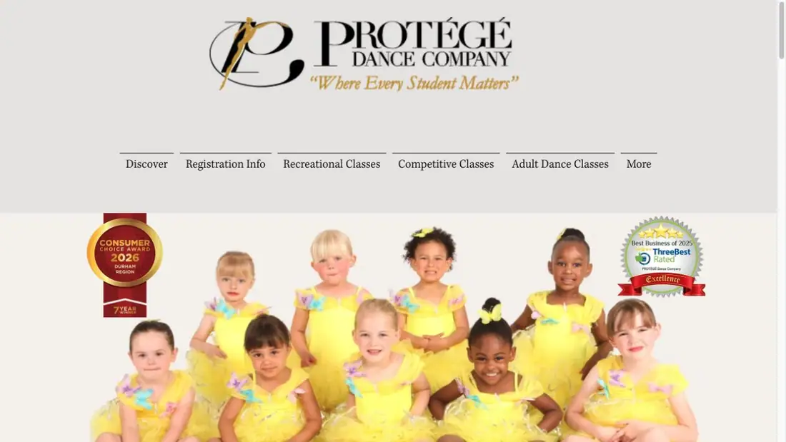 Protégé Dance Company website homepage preview