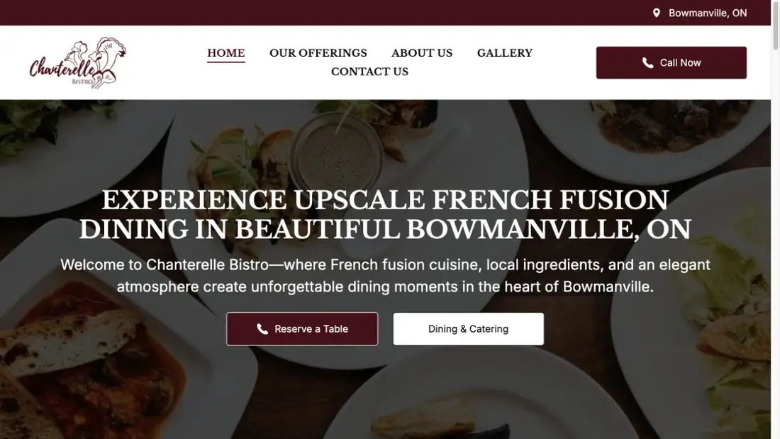 Chanterelle Bistro website homepage preview