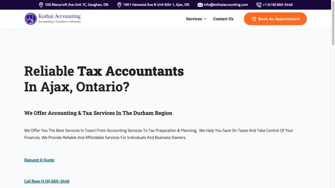 Kothai Accounting website homepage preview