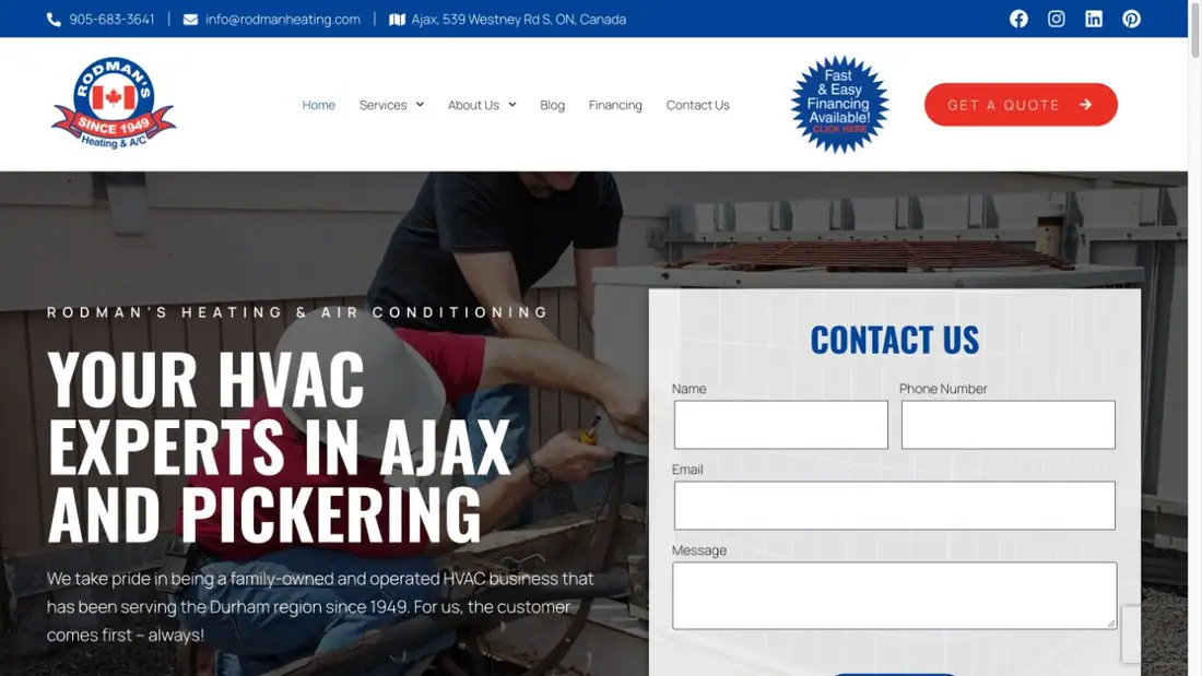 Rodman's Heating & Air Conditioning website homepage preview
