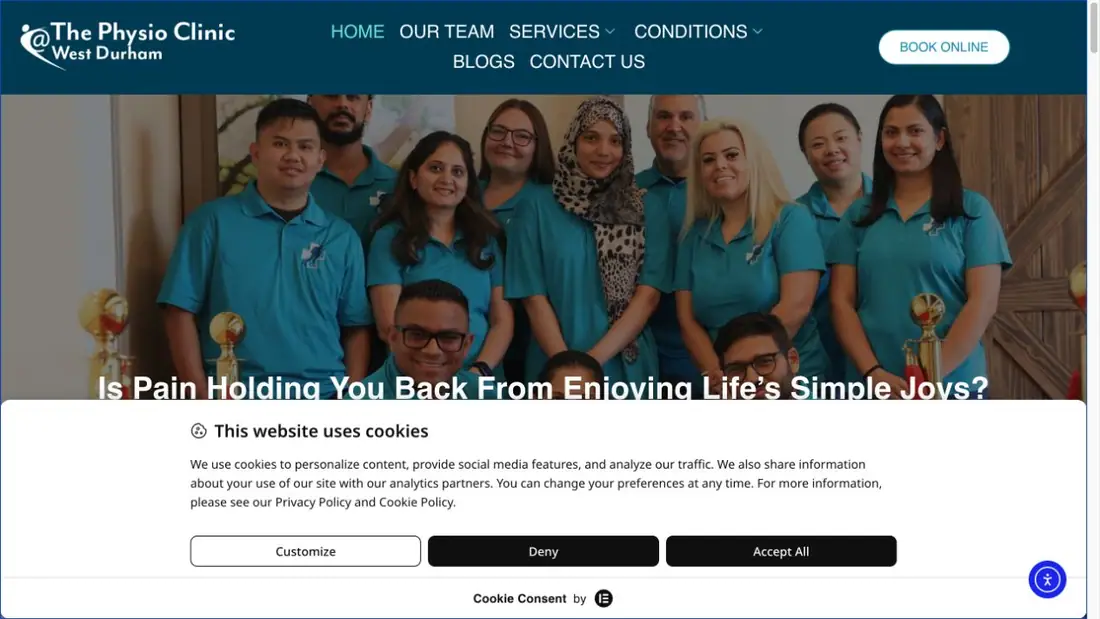 The Physio Clinic @ West Durham website homepage preview