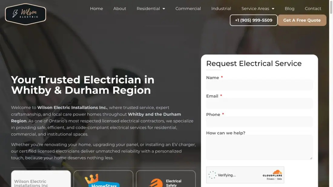 Wilson Electric Installations Inc website homepage preview
