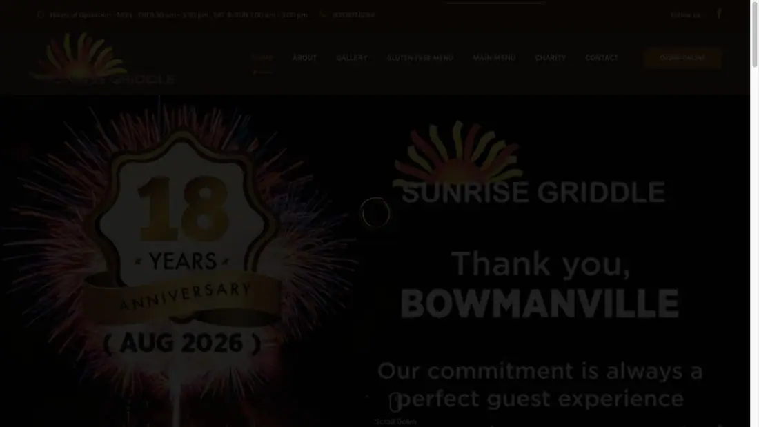 Sunrise Griddle website homepage preview